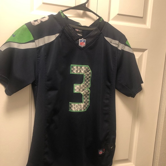 Nike On Field NFL Seattle Seahawks #3 Wilson Boy's Blue Silver Lime Jersey - Picture 5 of 13